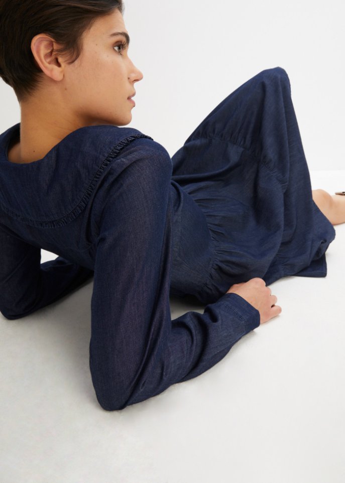 Jeans-Tunika-Kleid mit Kragen