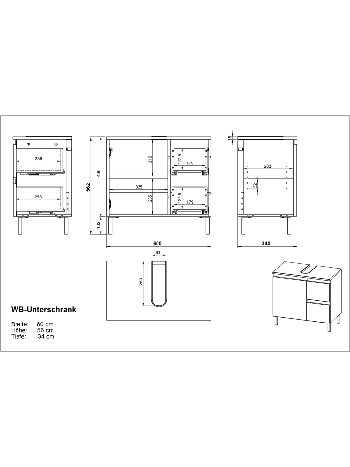 KADIMA DESIGN Unterschrank für Waschbecken, Weiß-Eiche, 60x34x56 cm, mit Chromfüßen günstig kaufen onesize
