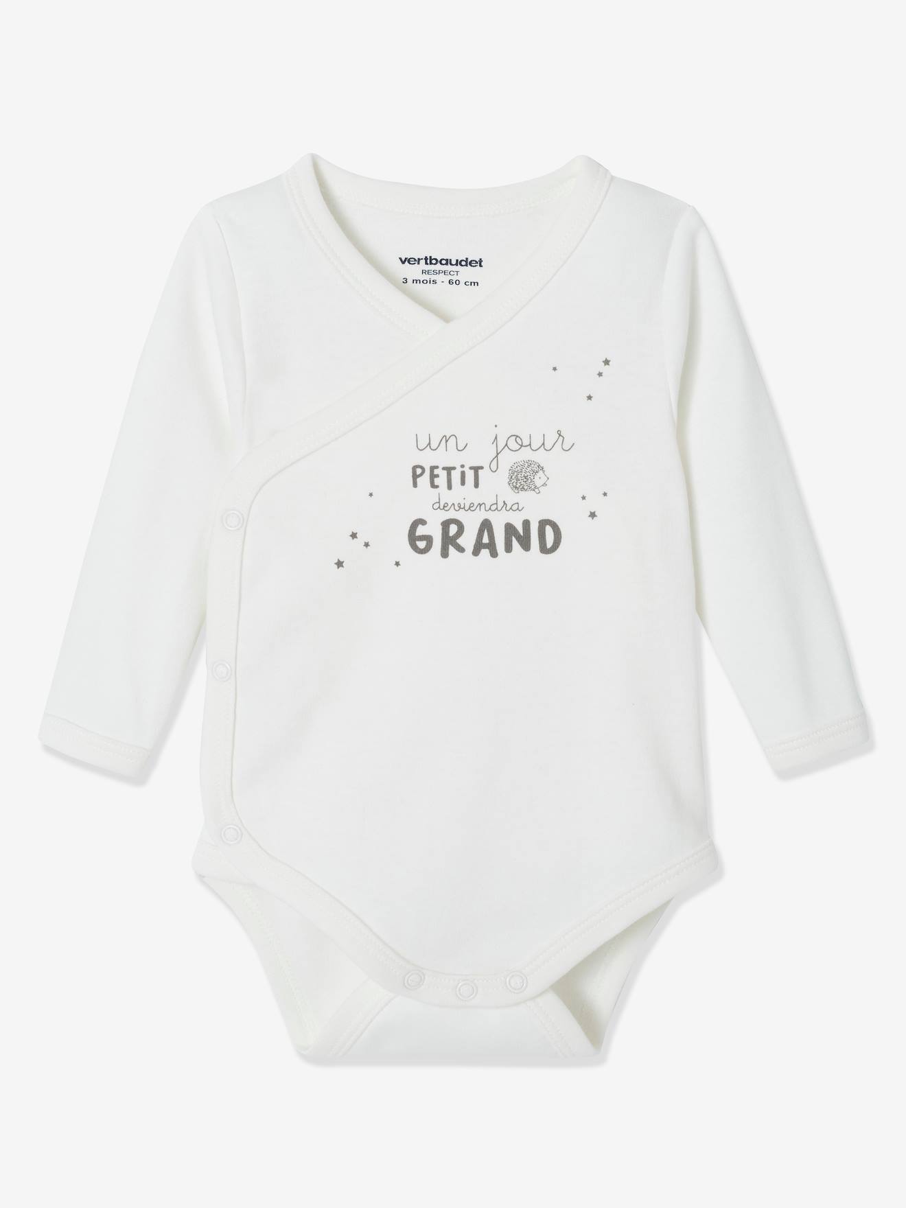 Lot de 3 bodies manches longues en coton bio ouverture naissance ivoire
