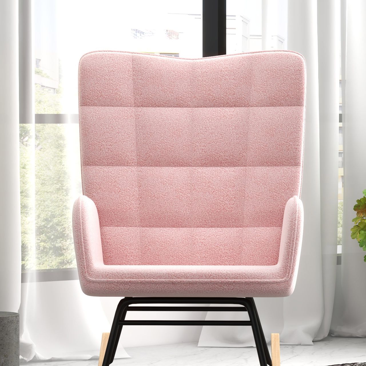 HOMCOM Schaukelstuhl Schwingsessel Akzentstuhl bis 120 kg, Polyester, Rosa