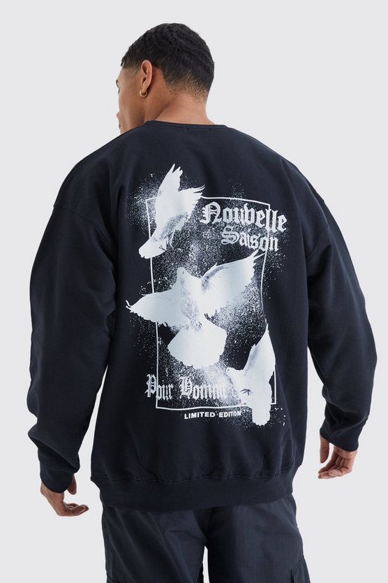 Oversize Sweatshirt mit Tauben-Print