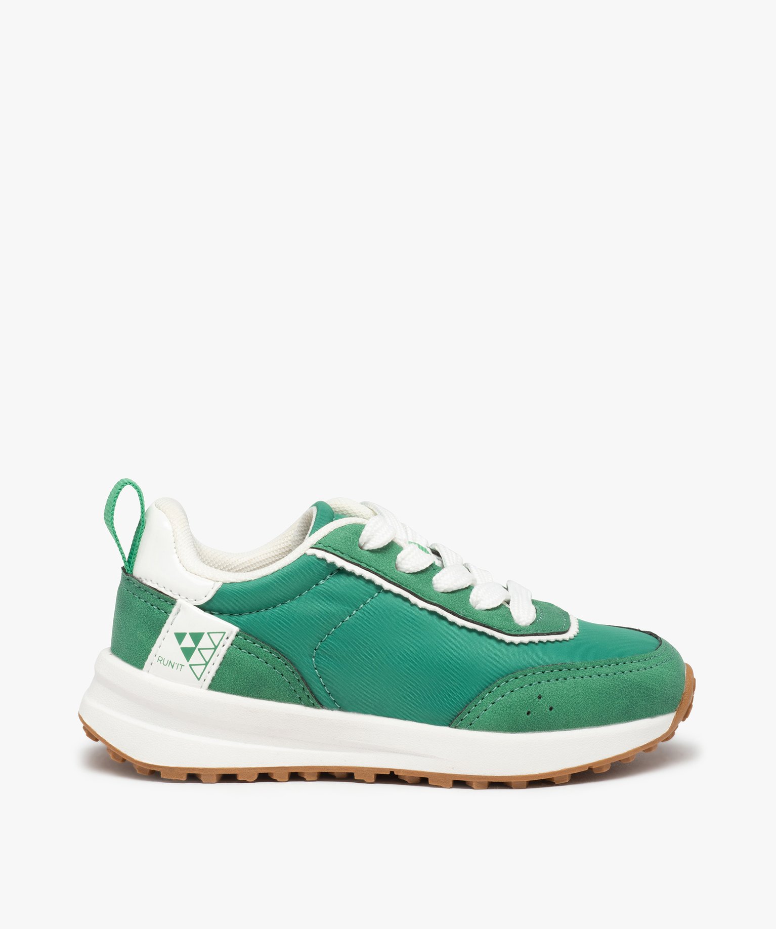 Baskets Garçon unies style retro running à lacets vert | GEMO
