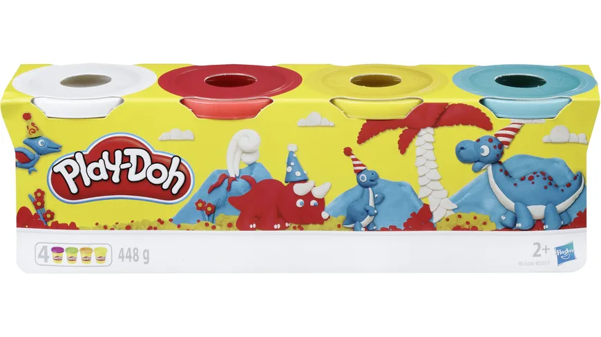 Hasbro - Play-Doh 4er Pack Grundfarben blau, gelb, rot, weiß 448 g