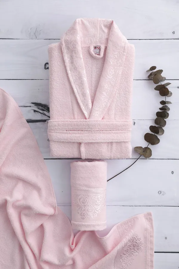 Fiesta  Einzel-Bademantel-Set aus Baumwoll-Jacquard – Rosa