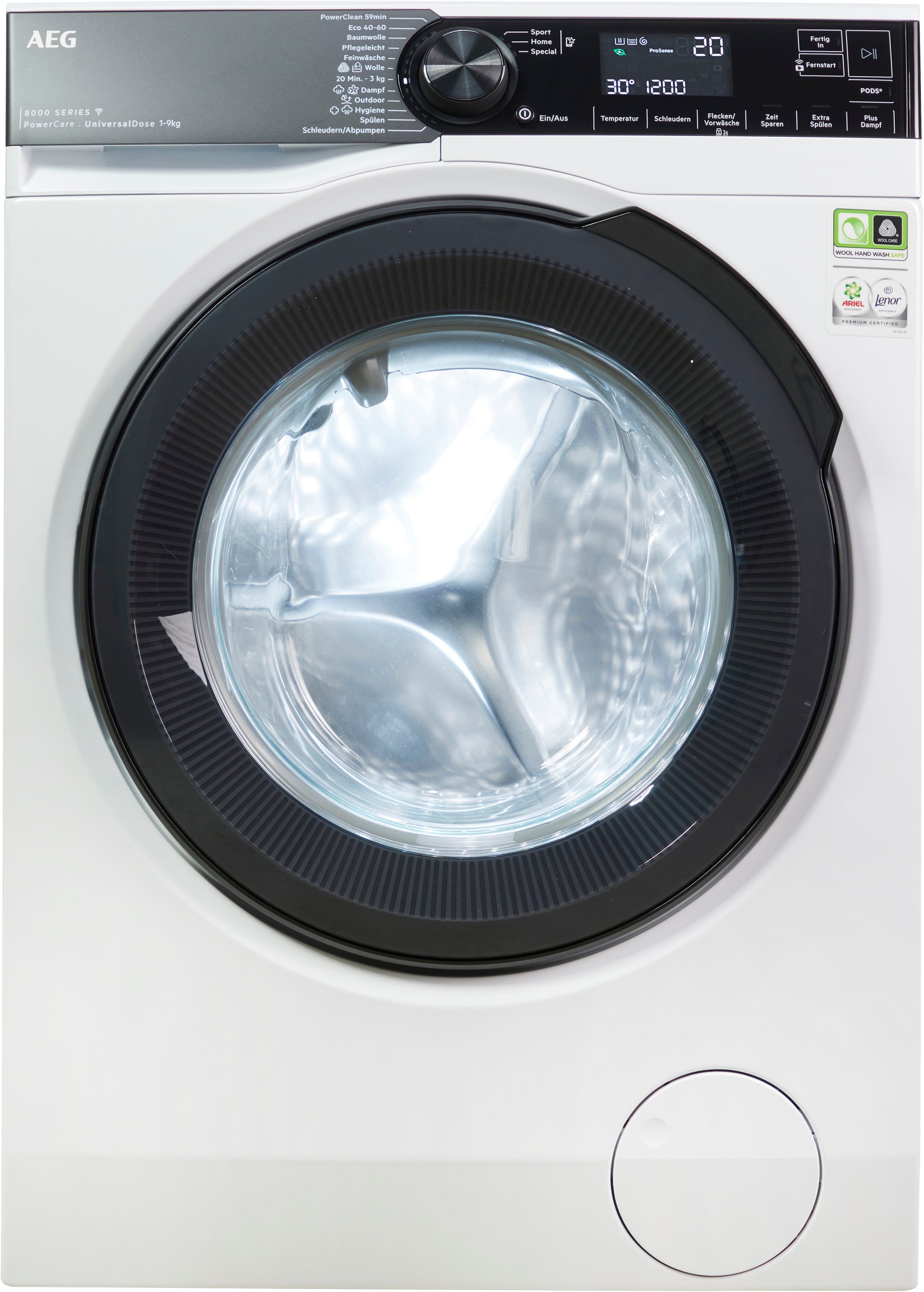 AEG Waschmaschine 8000 PowerCare LR8E75490, 9 kg, 1400 U/min, PowerClean - Fleckenentfernung in 59 Min. bei nur 30 °C & Wifi
