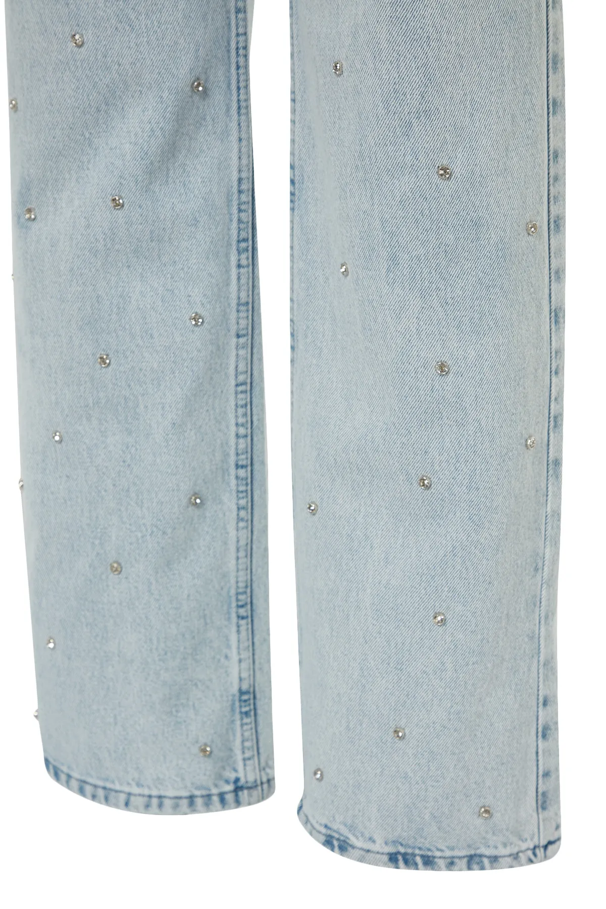 Trendyol Collection  Hellblaue Jeans mit hoher Taille und weitem Bein und Steindetail TWOSS23JE00053