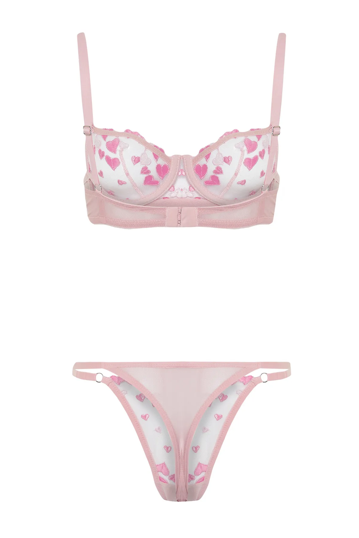Trendyol Collection  Rosa, besticktes Spitzen-Dessous-Set mit String-Trägern und ohne Kappe aus Strick THMAW24CC00015