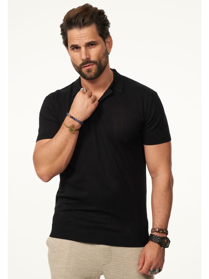 SOULSTAR Poloshirt - mit Knopfleiste Kurzarm Strick Polo-Hemd T-Shirt in Black günstig kaufen