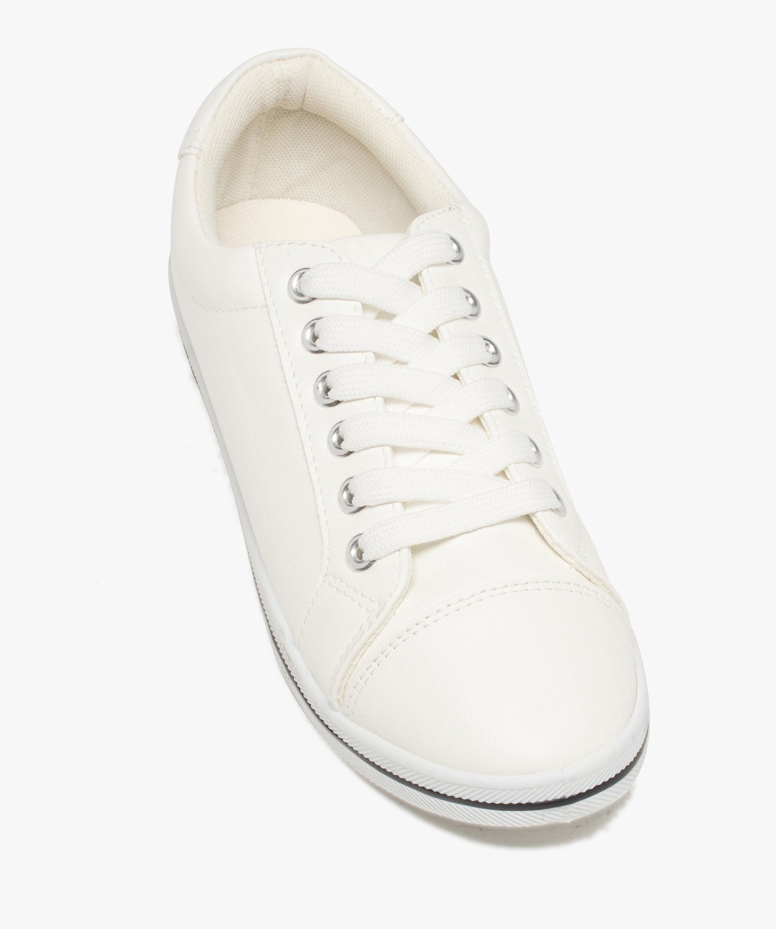 Baskets femme unies à semelle fine et fermeture lacets blanc | GEMO