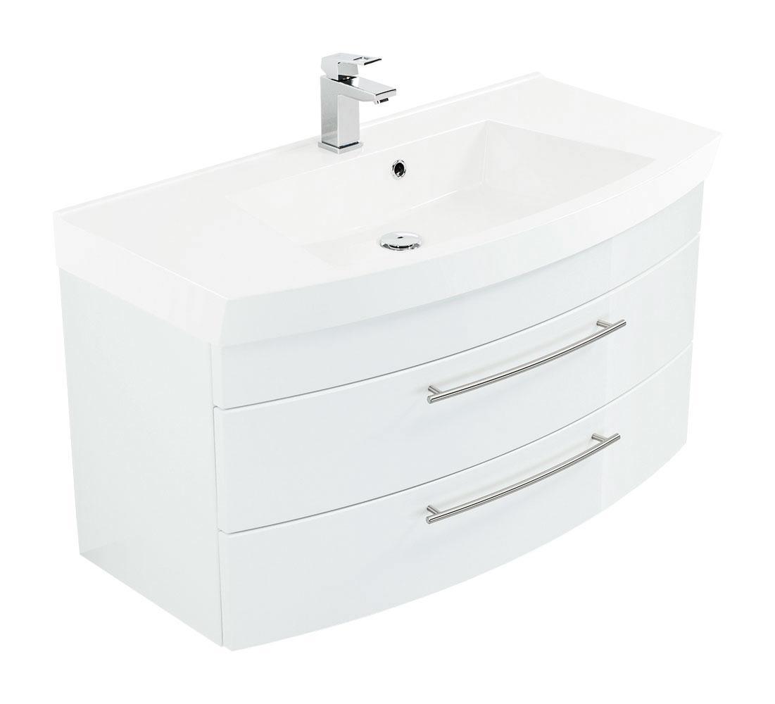 Posseik Badmöbel Luna 100 mit runder Front weiss hochglanz