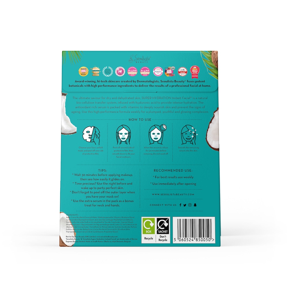 seoulista beauty Seoulista Beauty Super Hydration Instant Facial - Multi Pack 3's Masque visage