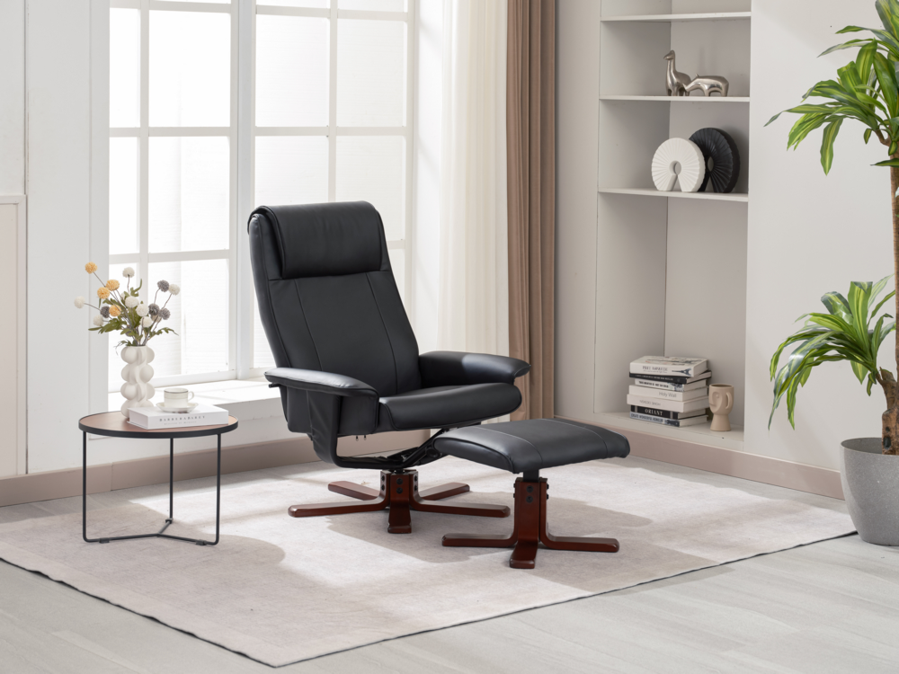 Happy Home Happy Home verstellbarer Relaxsessel mit Hocker schwarz & Holzbeine