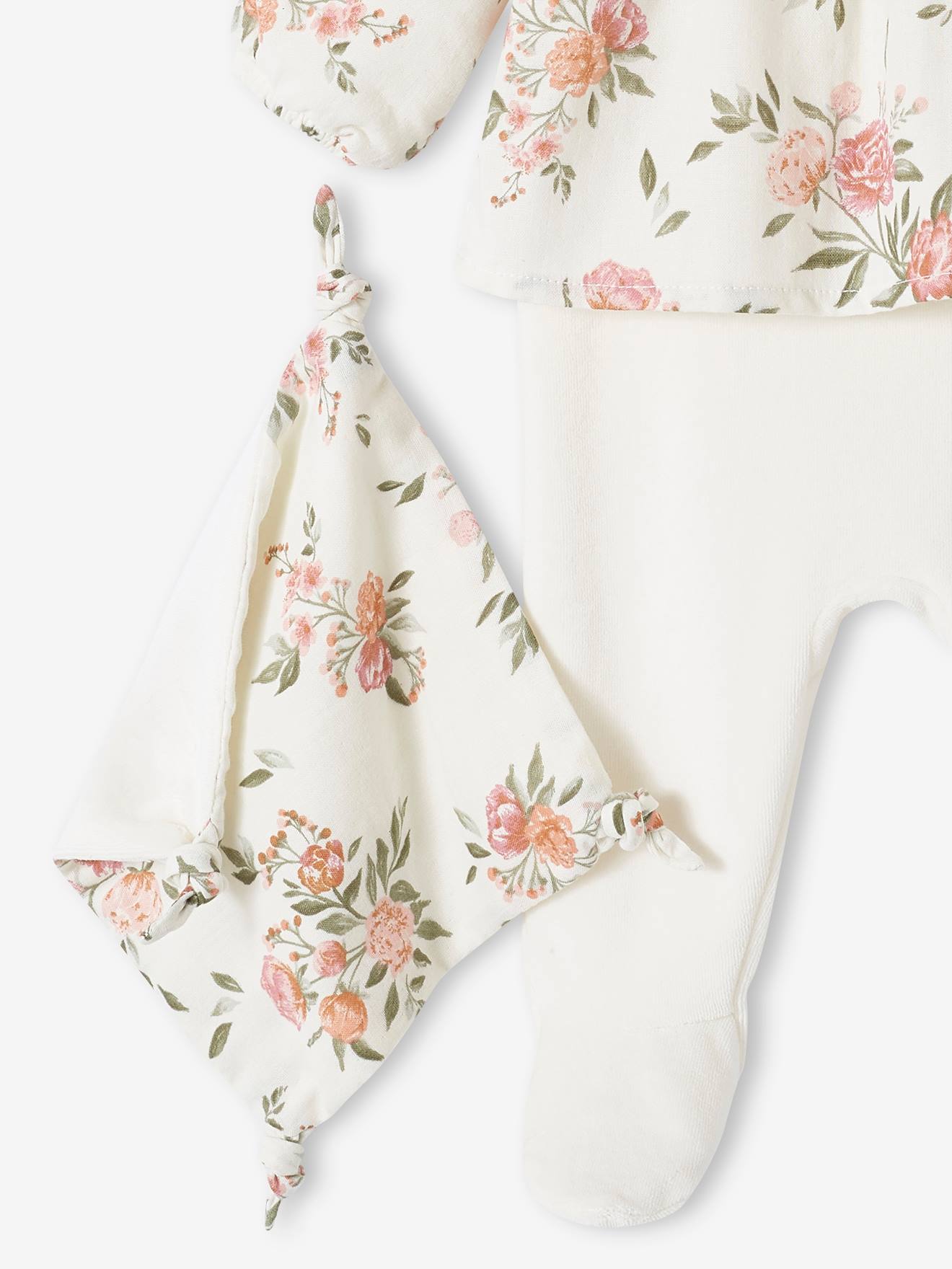 Pyjama en gaze ce coton et velours bébé et son doudou assorti écru