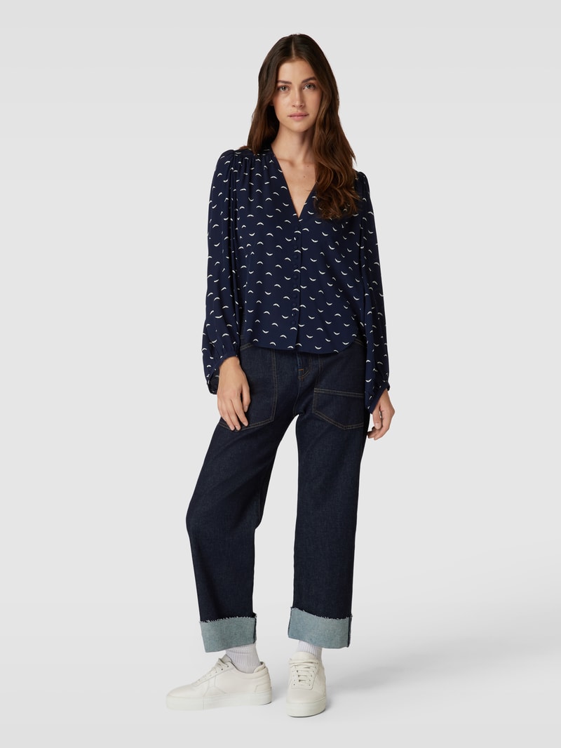 Hemdbluse mit Allover-Muster Modell 'TURIN' in marineblau