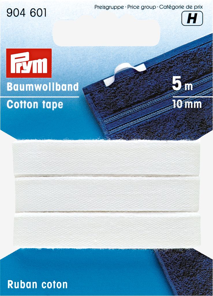 Bånd 10mm 5m/pakning bomull hvit