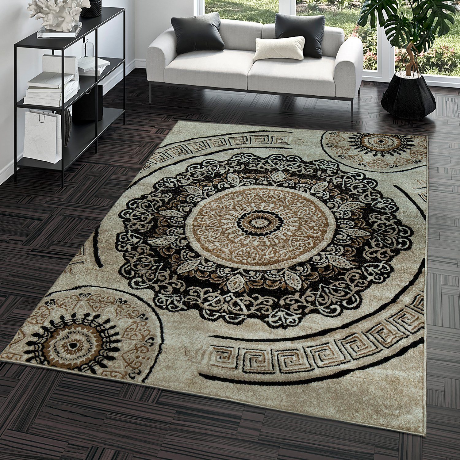 Teppich Kurzflor Wohnzimmer Teppich Vintage Mandala Muster, TT Home, rechteckig, Höhe: 13 mm
