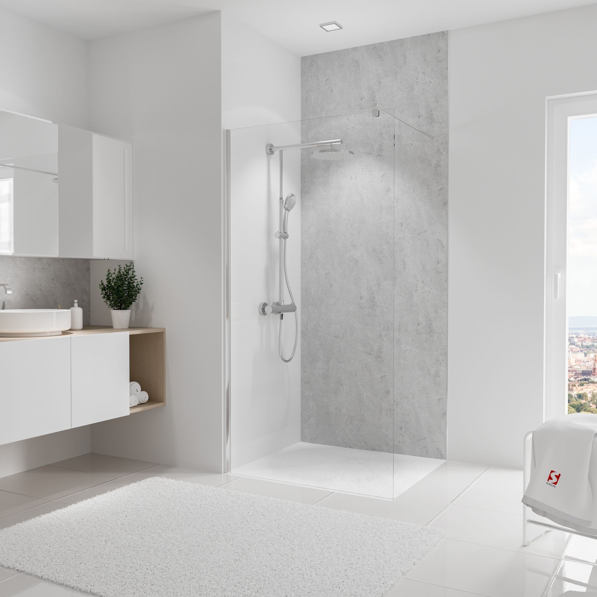 Schulte Badrückwand DecoDesign Softtouch Stein Grau-hell, (1-tlg), Wandverkleidung, fugenloser Fliesenersatz, Duschrückwand