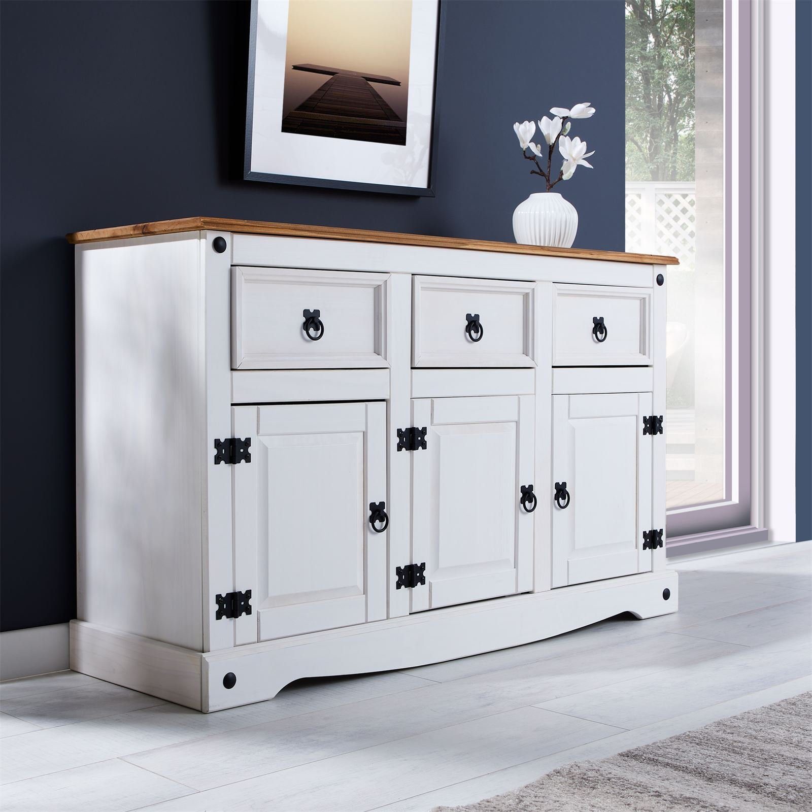 CARO-Möbel Sideboard CAMPO, Sideboard Kommode Highboard Möbel Kiefer massiv weiß Buffetschrank Ges