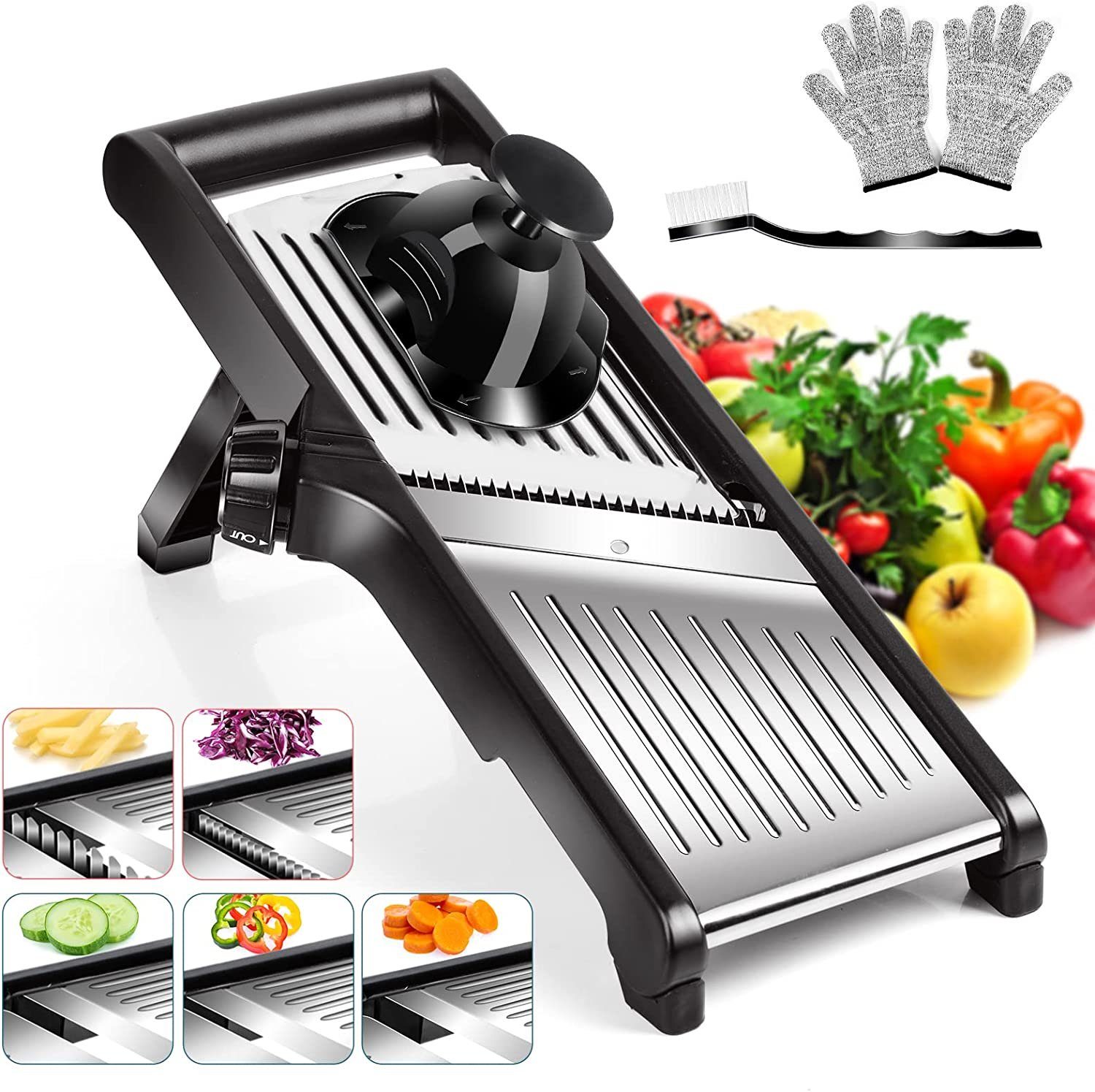 Bedee Gemüsehobel Verstellbarer Küchenreibe Julienne-Schneider, Kunststoff + Edelstahl, (Set, 1-St., Für Gemüse - Gemüse Schneider), Food Slicer