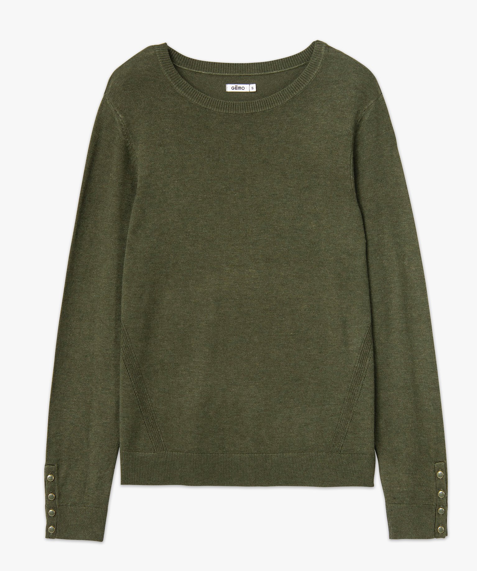 Pull à col rond en maille fine femme kaki | GEMO