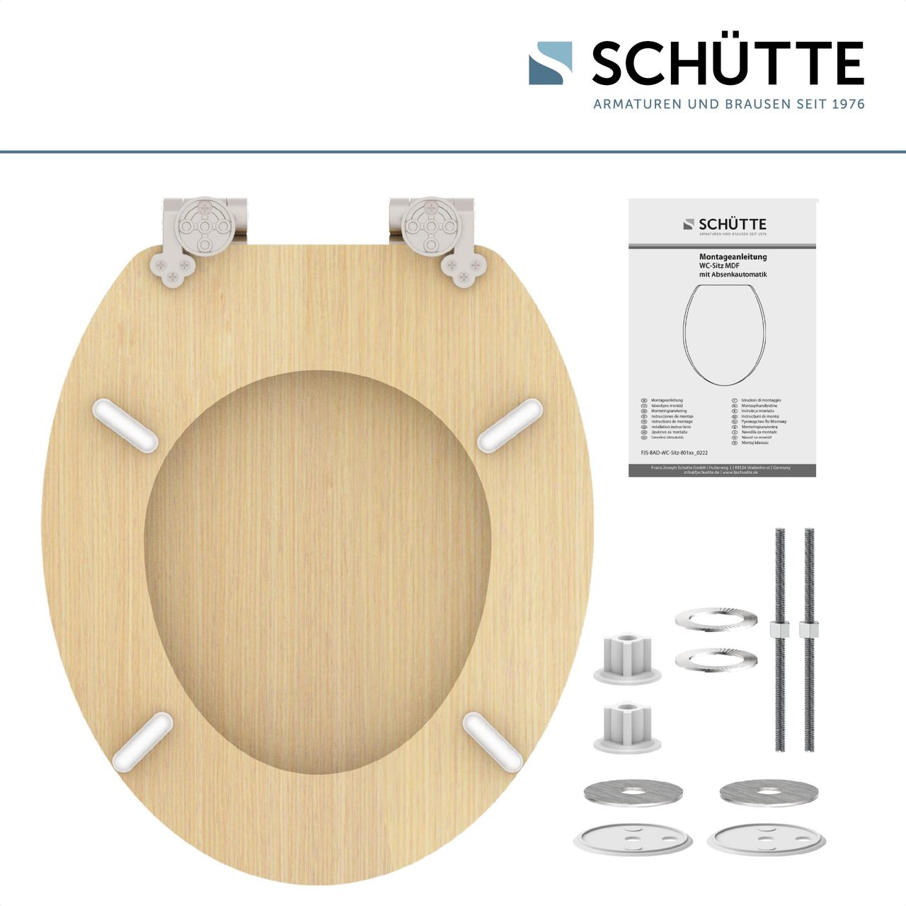 Schütte MDF WC Sitz NATURAL WOOD,Toilettendeckel mit Absenkautomatik, Holzkern