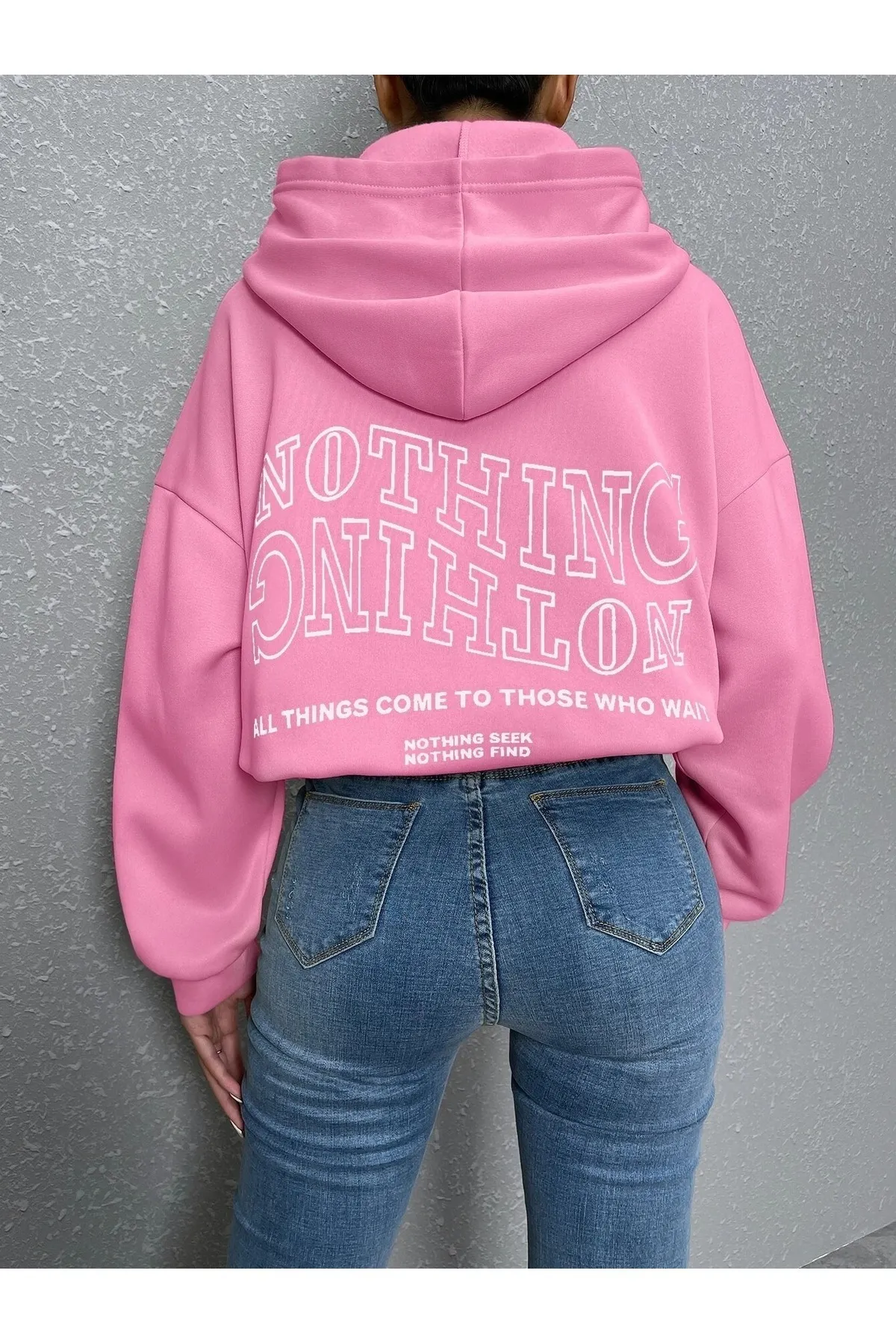 Know  Rosa Reverse Plain Nothing bedrucktes Oversize-Sweatshirt für Damen