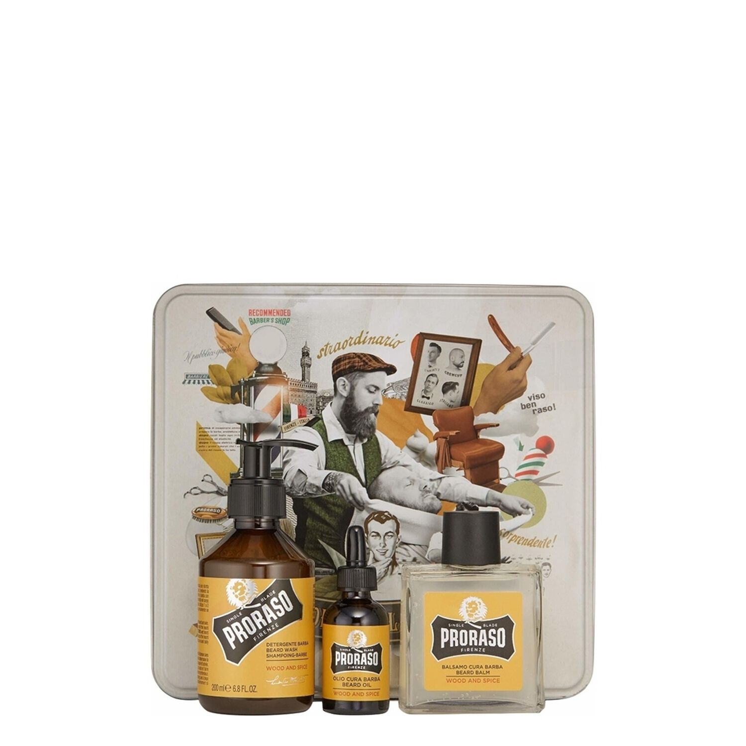 Proraso Barbe Wood Spice Coffret Nettoyant Doux Barbe + 2 Produits