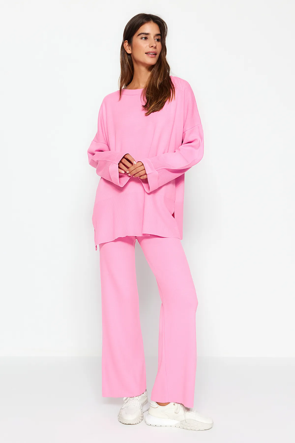 Trendyol Modest  Rosa Bequemes Strick-Unterteil-Oberteil-Set TCTAW24US00114