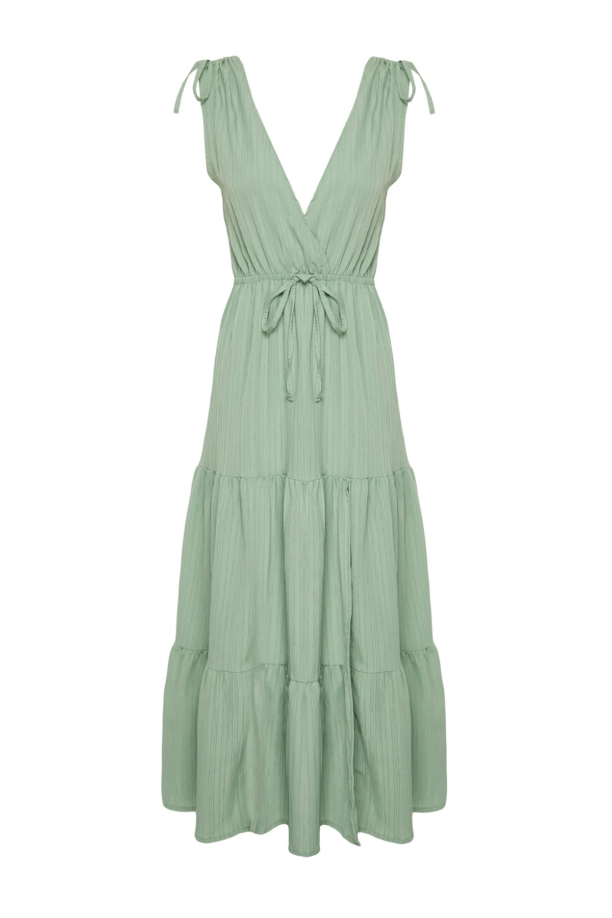 Trendyol Collection  Grünes, gewebtes, gerafftes Maxi-Strandkleid TBESS24EL00089
