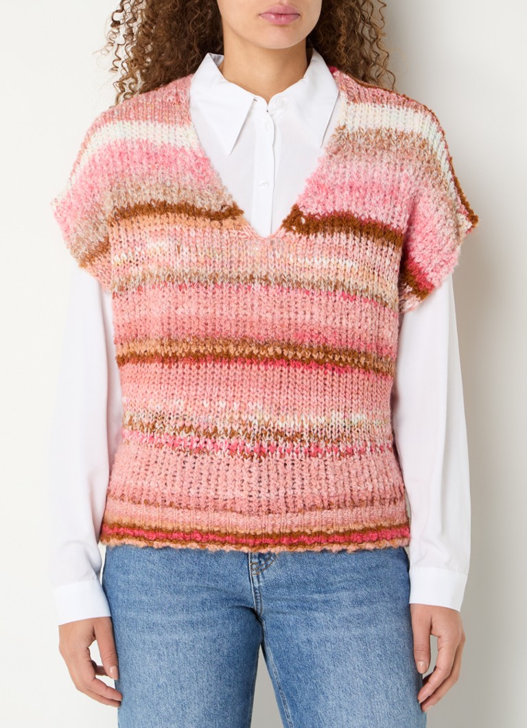 Benetton Hrubo pletená vlnená zmesová bunda Spencer s výstrihom do V