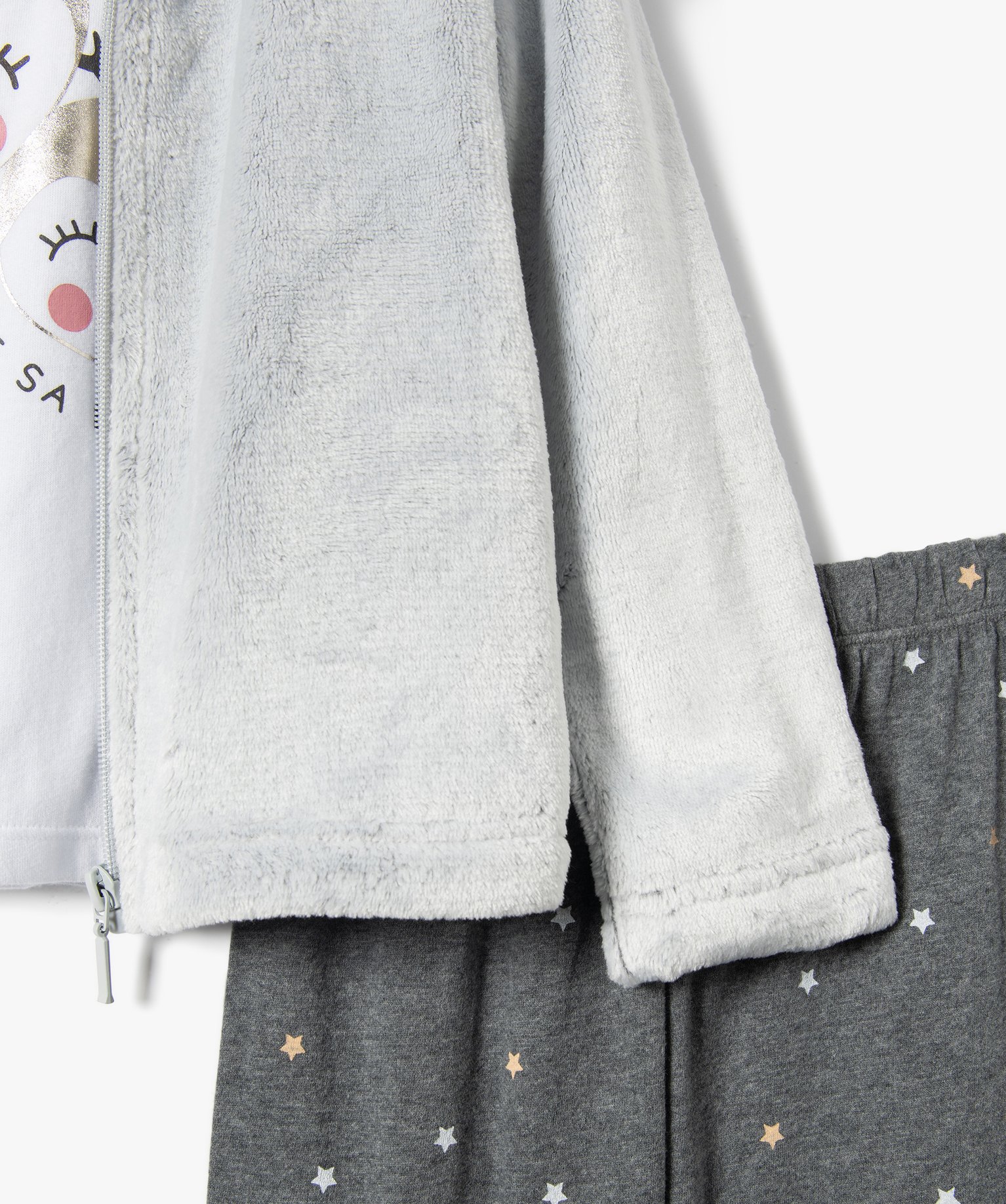 Ensemble nuit fille avec veste peluche, tee-shirt et pantalo... ecru | GEMO