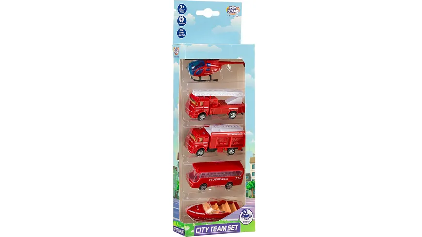 Müller - Toy Place - City Team Set - 5 Fahrzeuge, 3-fach sortiert, 1 Stück