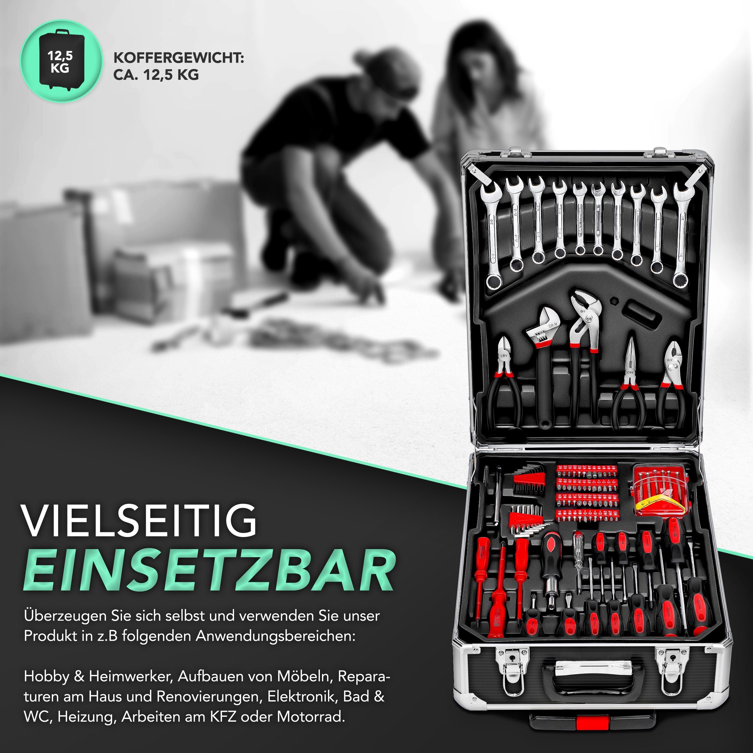 TRESKO Werkzeugset Werkzeugkoffer, 949 teiliger Werkzeugkasten Chrom-Vanadium Stahl