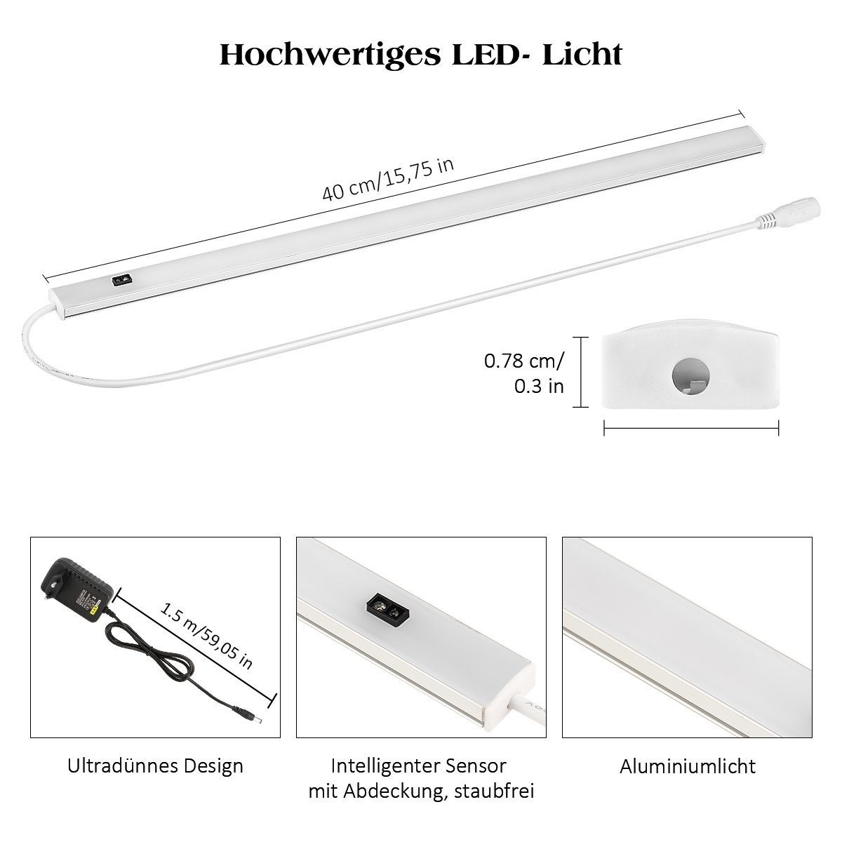 iscooter LED Unterbauleuchte Küchenlampe Schranklicht Nachtlicht mit Hand Bewegungssensor, 230V, LED fest integriert, Warmweiß, Kaltweiß, LED Unterbauleuchte, LED Sensor Licht Schrankleuchten, Für Schrank