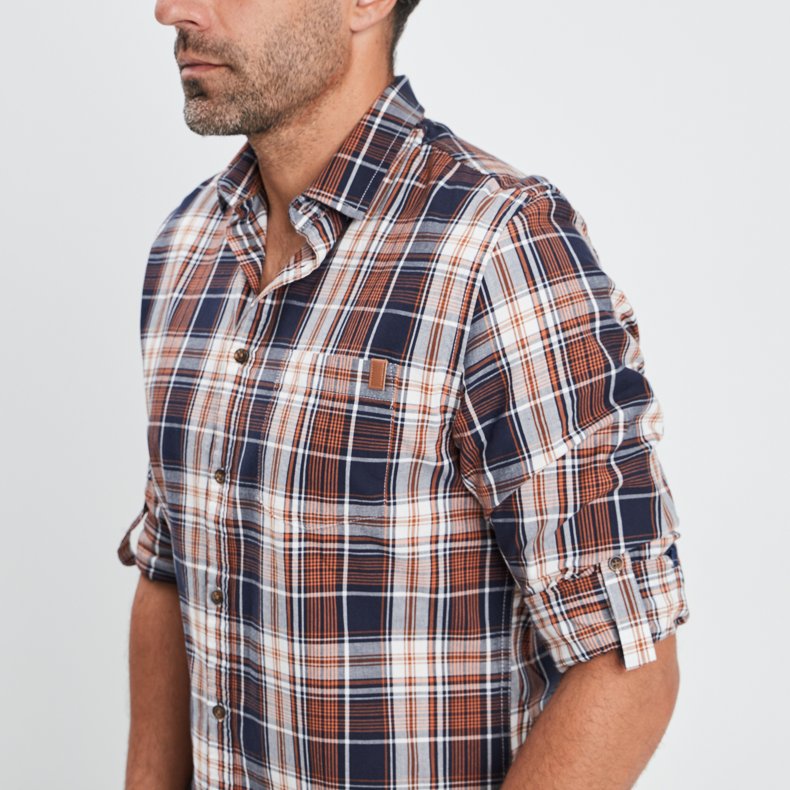 Chemise droite manches longues marron cognac homme | La Halle