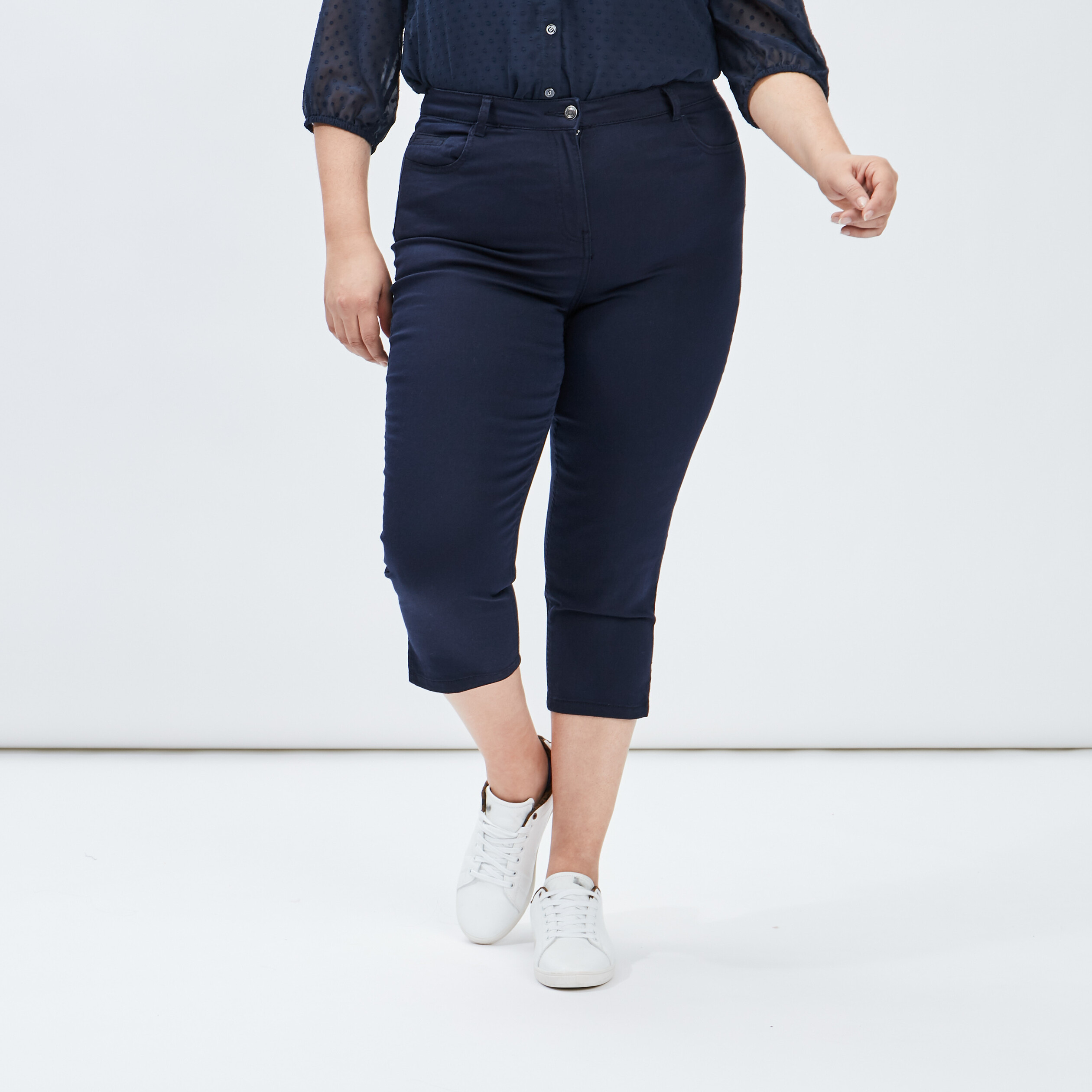 Pantalon corsaire slim bleu marine femme grande taille | La Halle