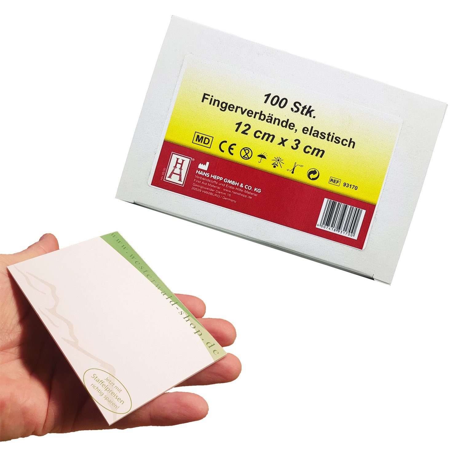 Hans Hepp Fixierpflaster Hans Hepp Fingerverband 12cm x 3cm 100er + varivendo Notizblock Finger
