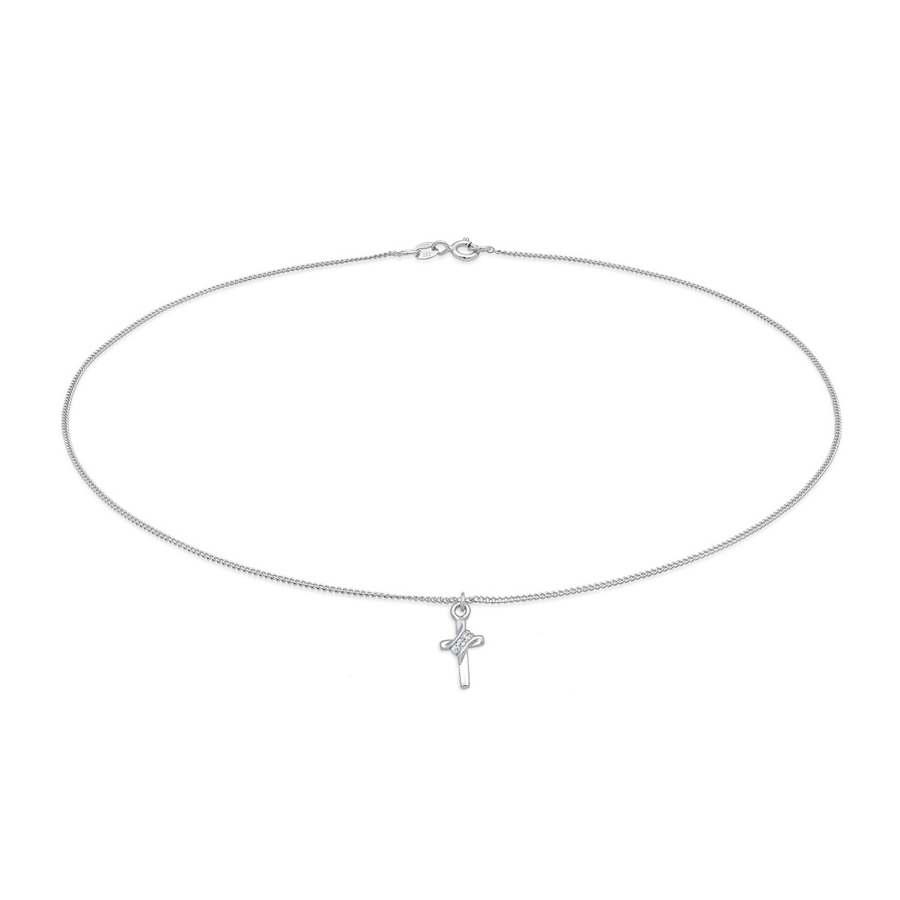 Elli Elli Collier Pendentif femme choker croix simple avec cristal en argent sterling  collier