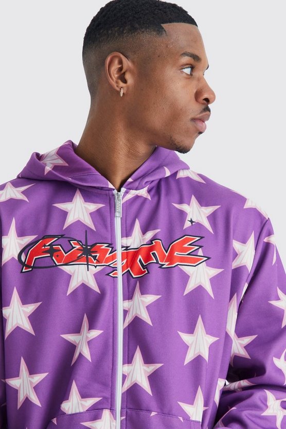 Oversize Hoodie mit Bärenohren-Print und Reißverschluss
