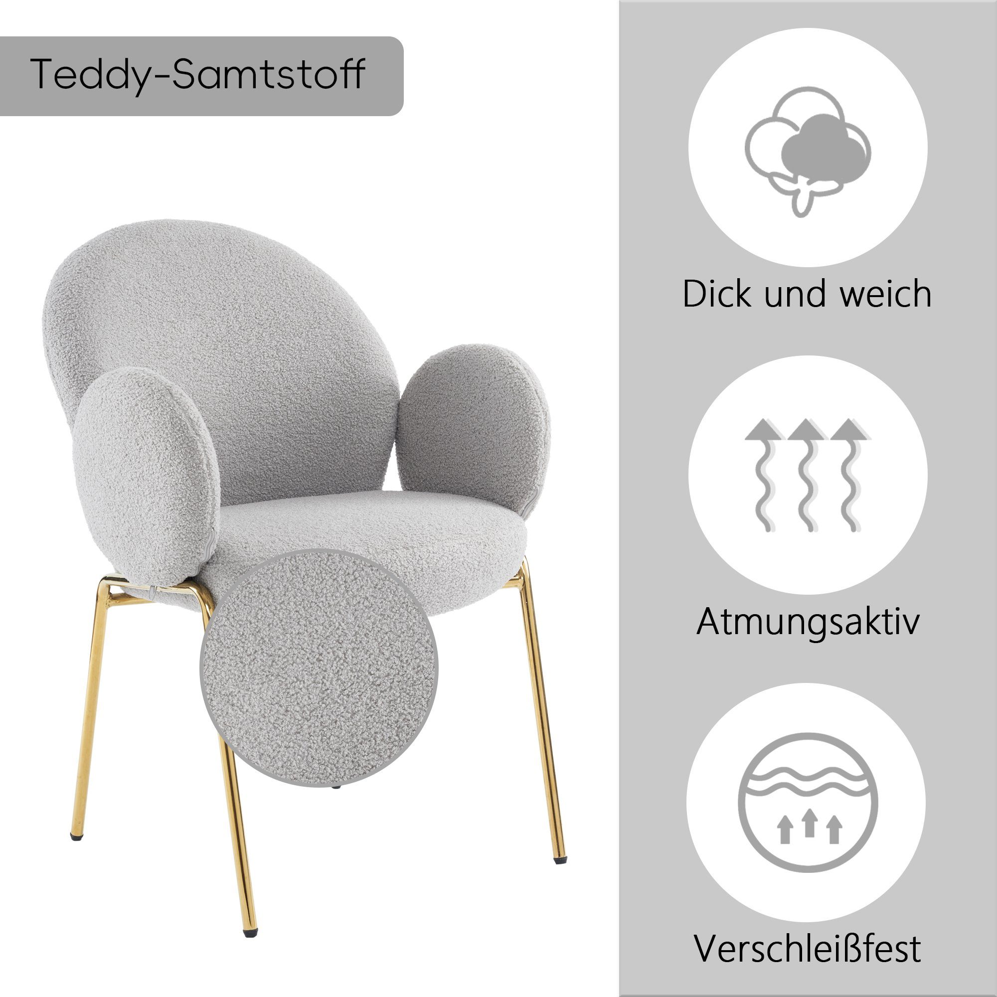 REDOM Polsterstuhl Fernsehsessel Loungesessel Relaxsessel, Teddy-Samt-Freizeitstuhl (Stuhl mit rosafarbenen Metallbeinen), Sessel, einzelner Sofastuhl, Restaurant-Esszimmerstuhl