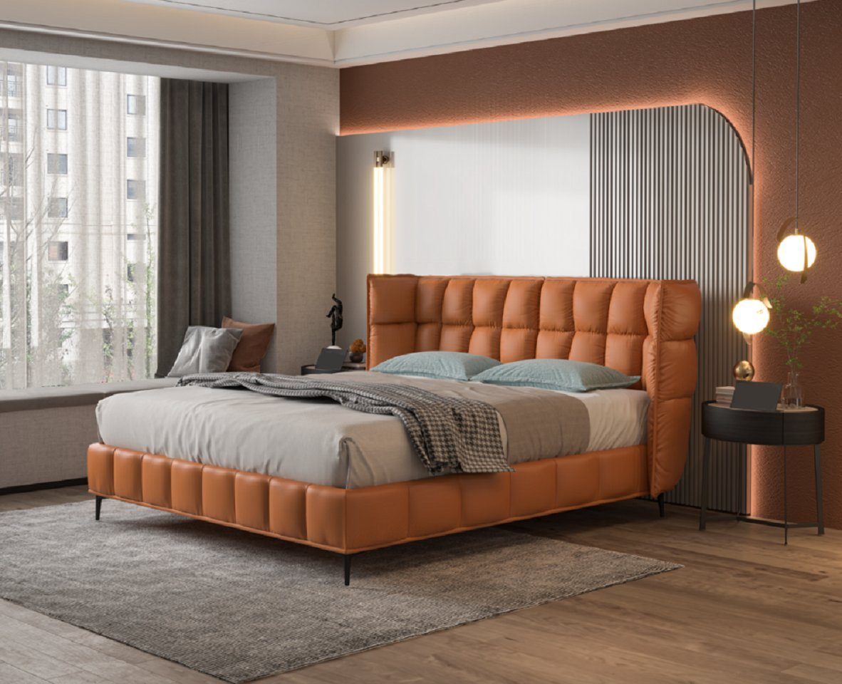 JVmoebel Bett Oranges Bett Schlafzimmer Möbel Kunstlederbetten Holzgestell Stilvoll (1-tlg., Nur Bett), Made in Europa
