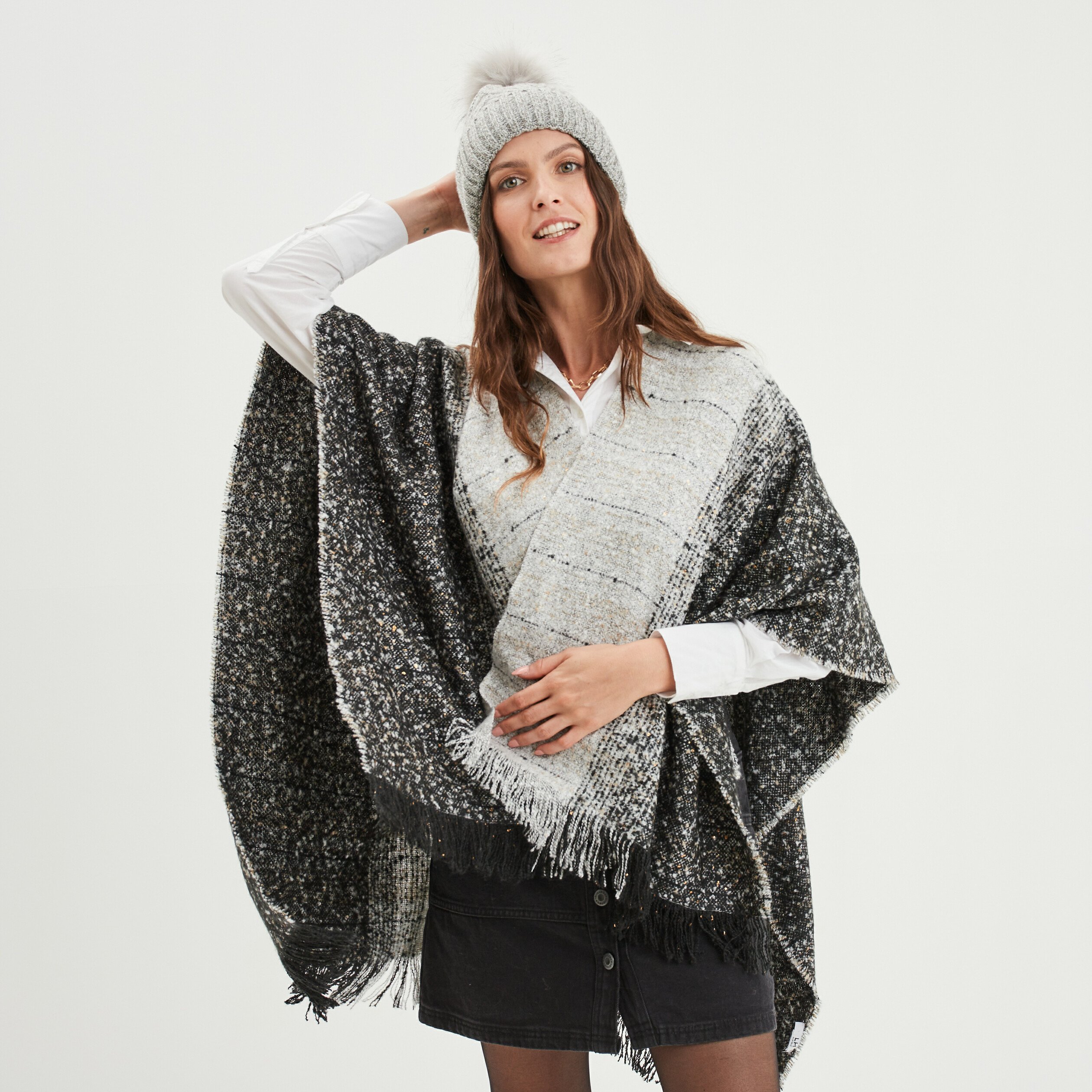 Poncho avec franges multicolore femme | La Halle