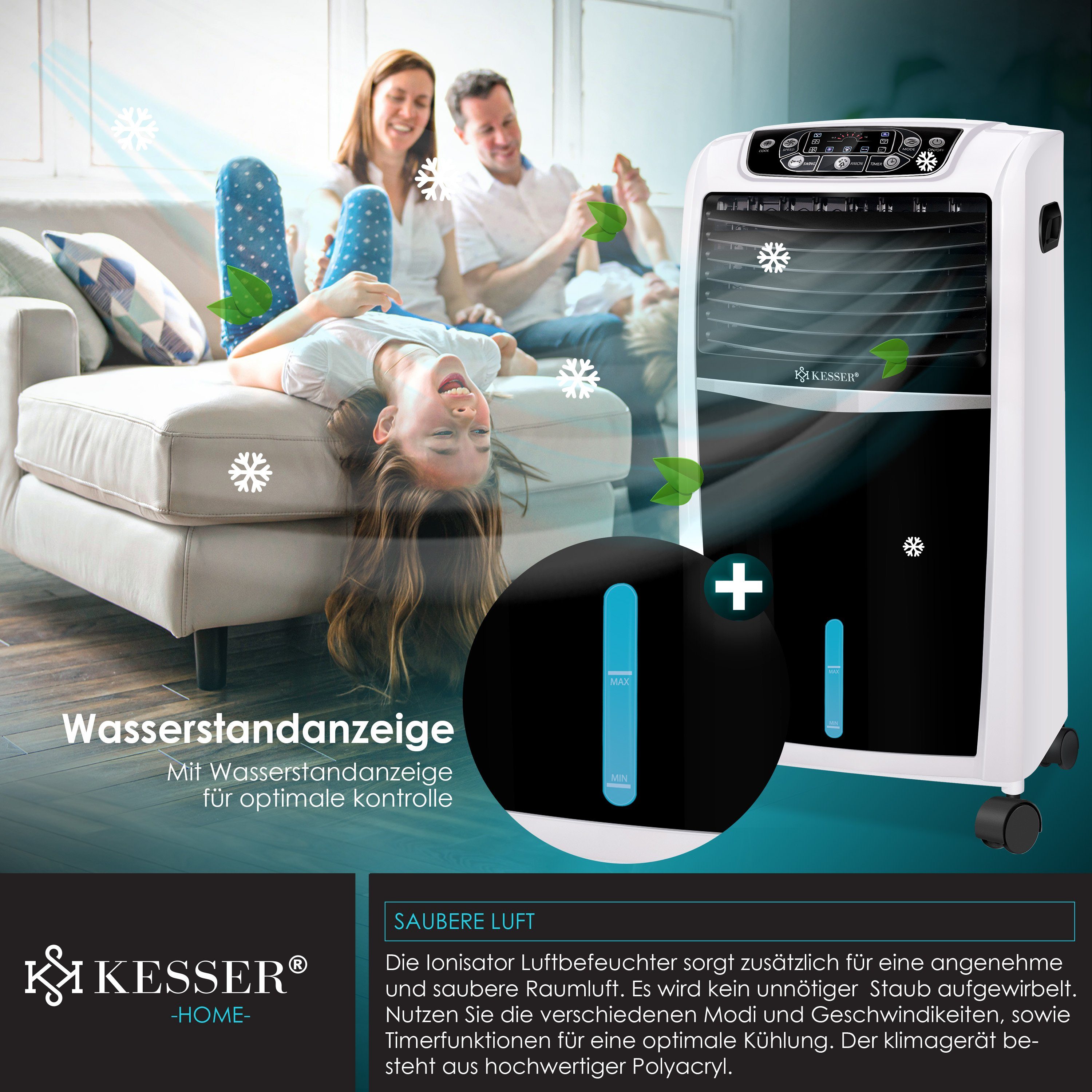 KESSER Turmventilator, 4in1 Mobile Klimaanlage Fernbedienung Klimagerät Ventilator