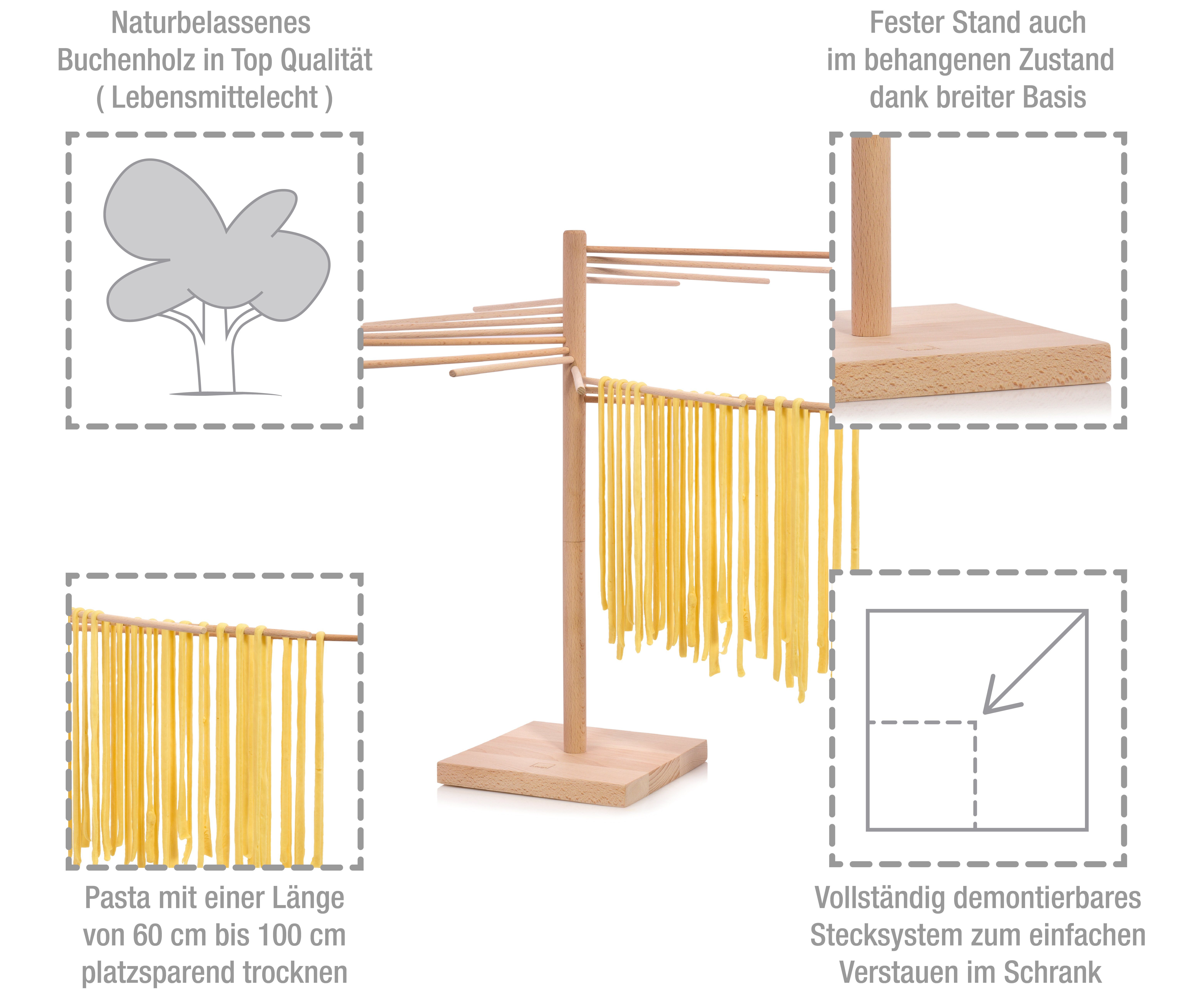 SÄNGER Nudeltrockner XXL Pastatrockner, aus Holz, mit 16 abnehmbaren Armen, inkl. Booklet