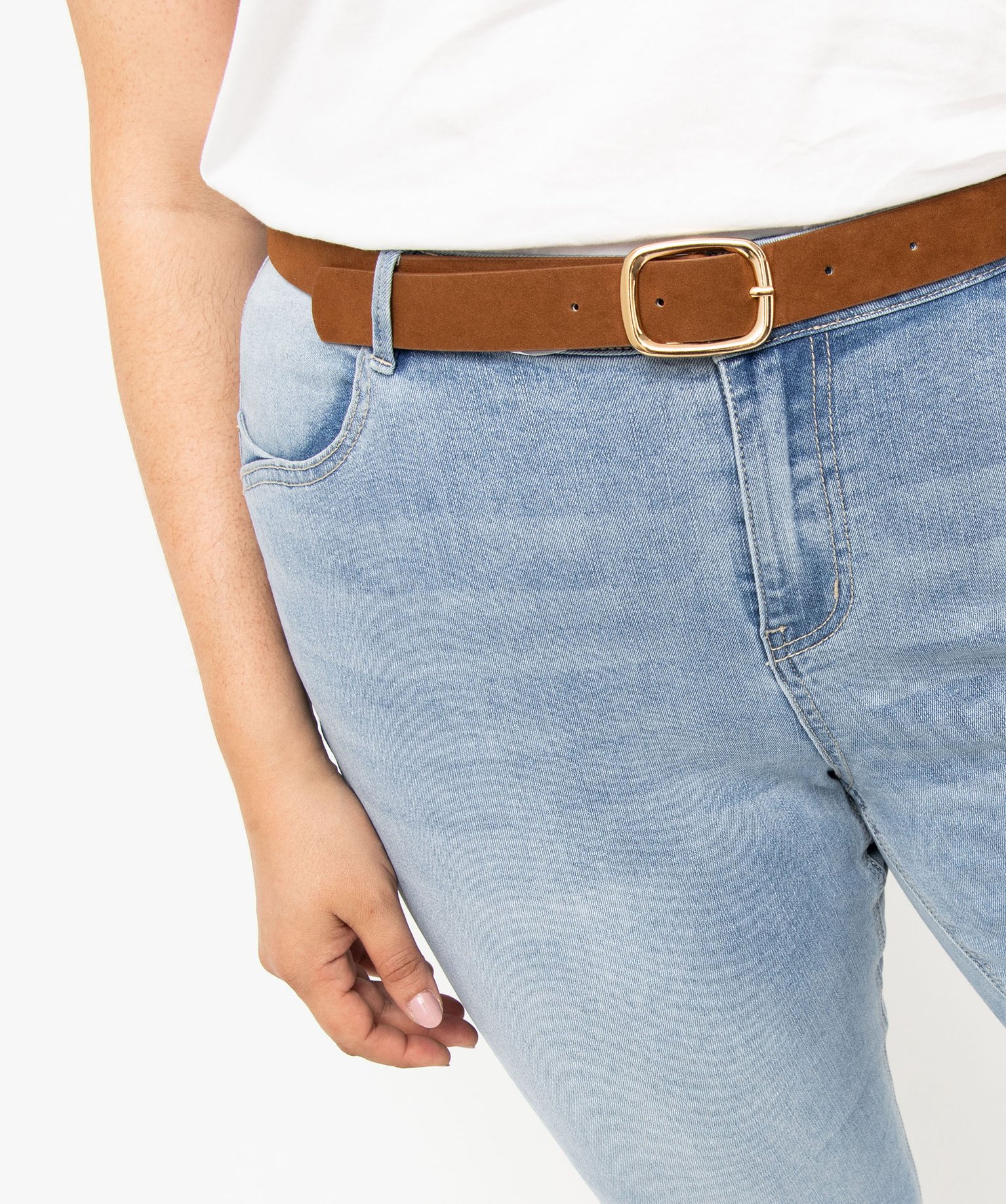 Jean slim 7/8e avec ceinture femme grande taille bleach | GEMO