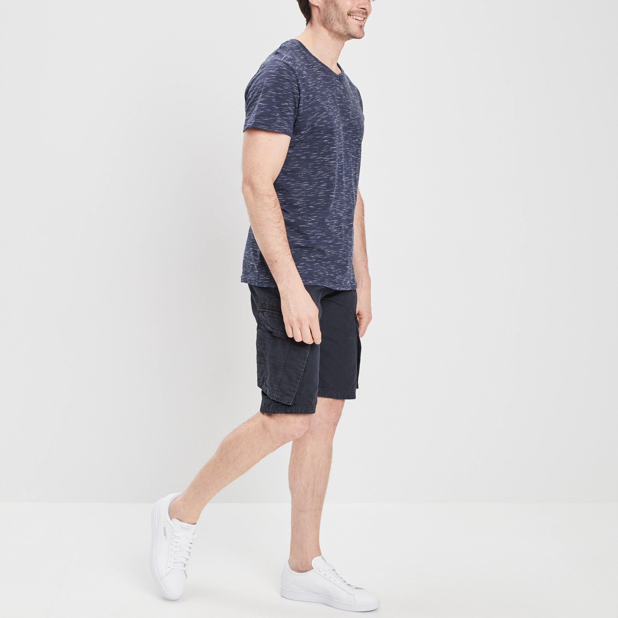 T-shirt manches courtes chiné bleu homme | La Halle