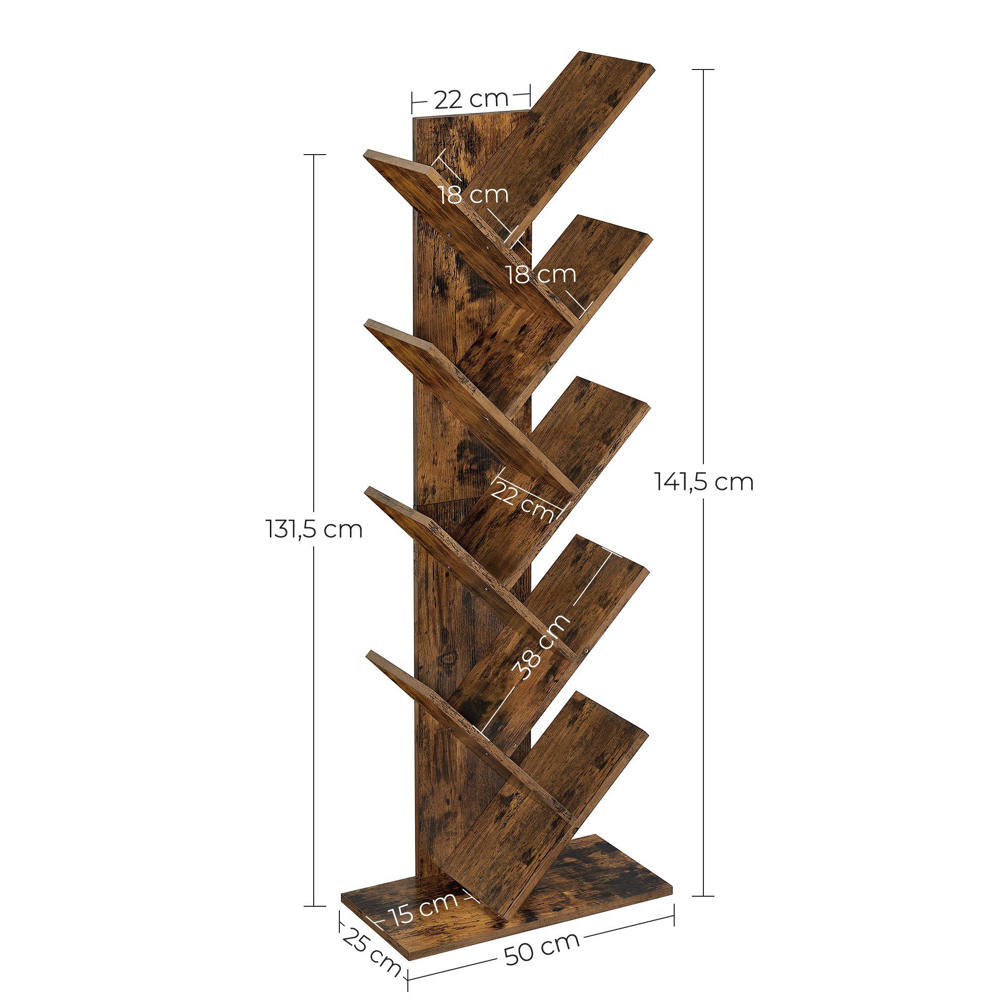 VASAGLE Bücherregal, Raumteiler, Standregal mit 8 Ebenen, 50 x 25 x 141,5cm