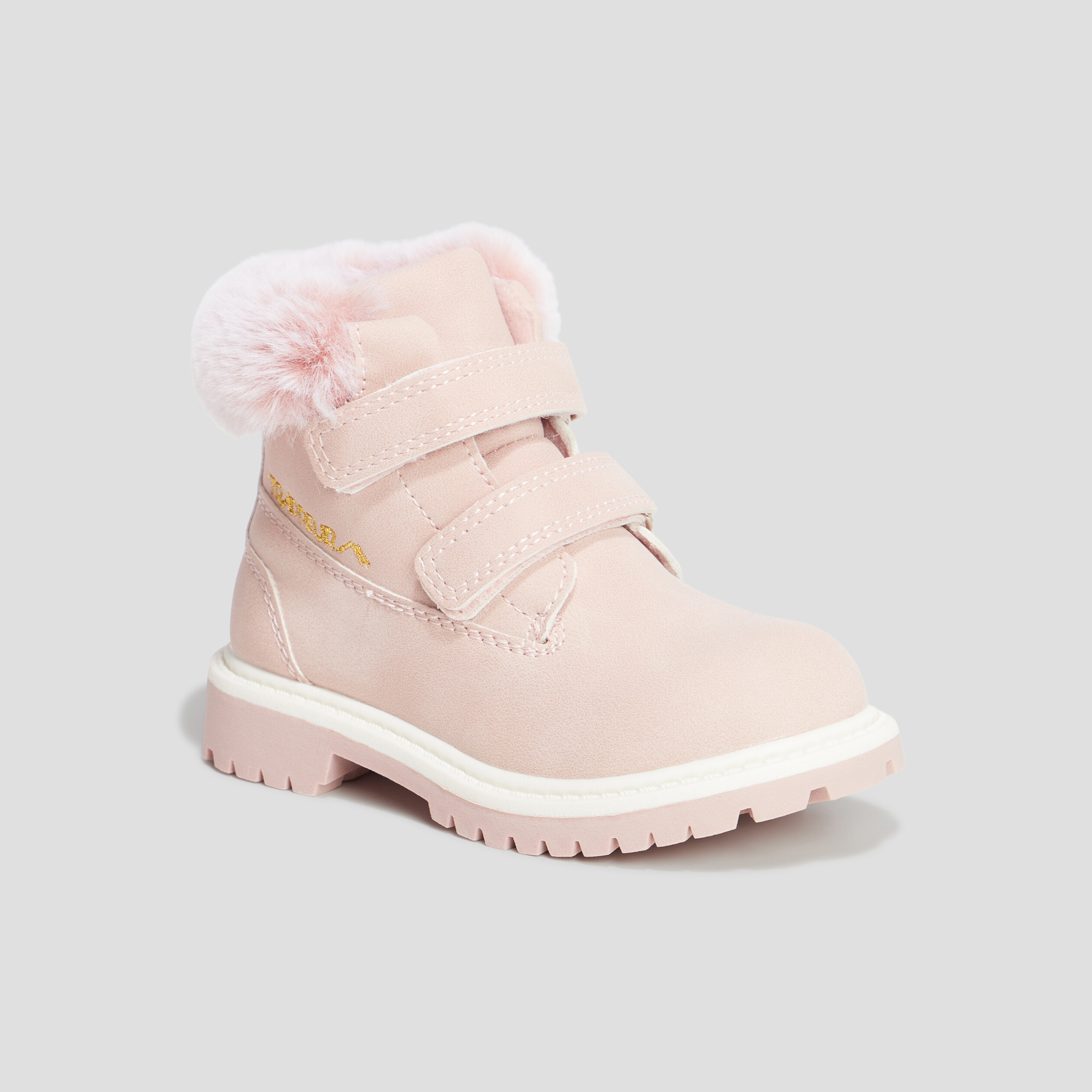 Bottines à scratchs et fourrure Trappeur rose bébé fille | La Halle
