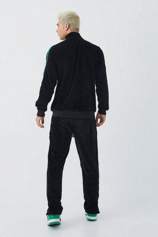 Velour Trainingsoberteil mit Reißverschluss und Jacquard-Streifen