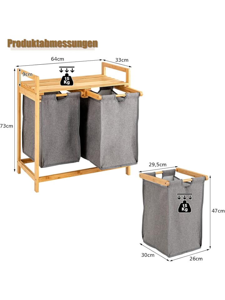 COSTWAY Wäschekorb mit 2 Fächer in Beige günstig kaufen onesize
